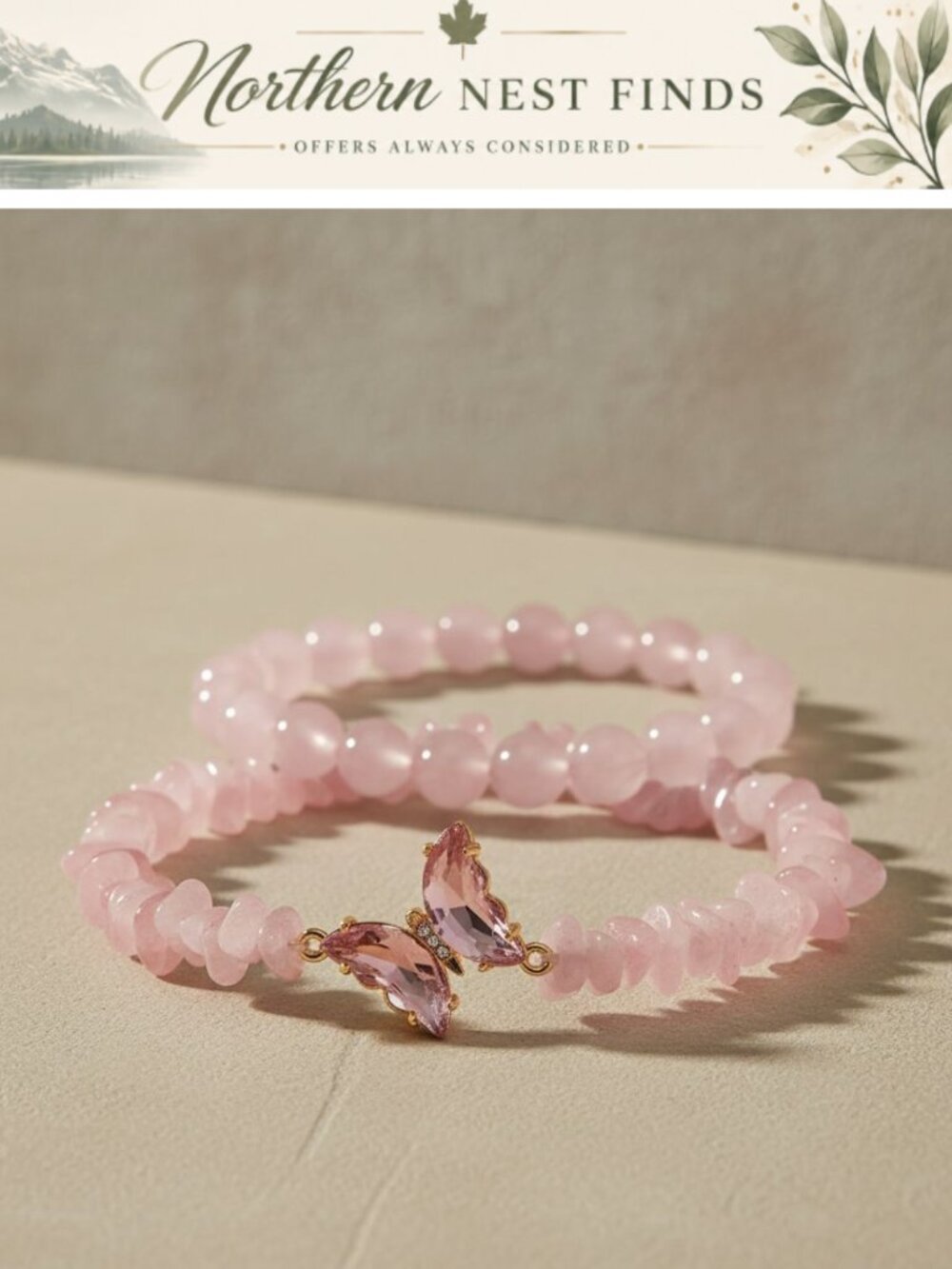 Butterfly Charm Bracelet Set 8mm Crystal Beads Stretch Healing